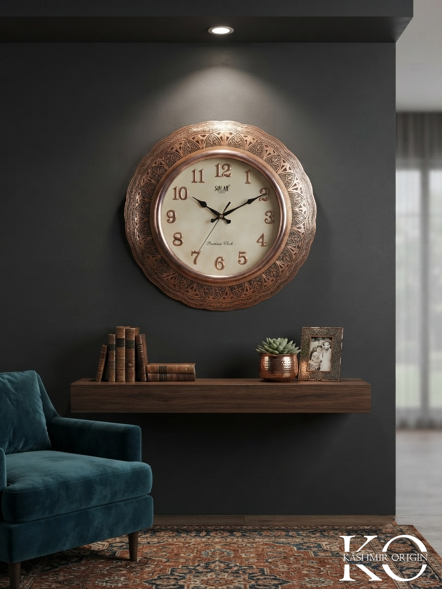 Antique Kashmiri Design Copper Wall Clock | Luxury Handmade Clock