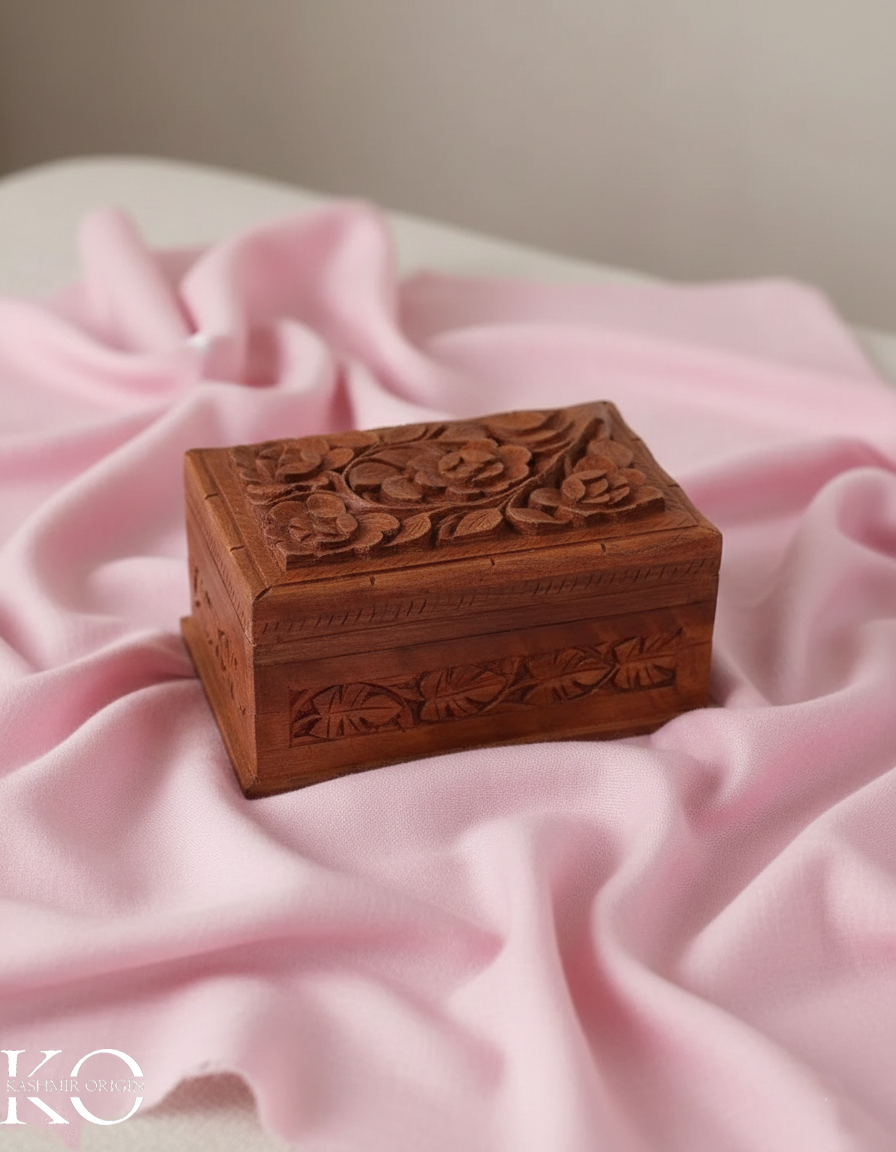 Walnut Wood Flower Tree Storage Box | Hand Carved | Decorative Box | Hand Carved in kashmir