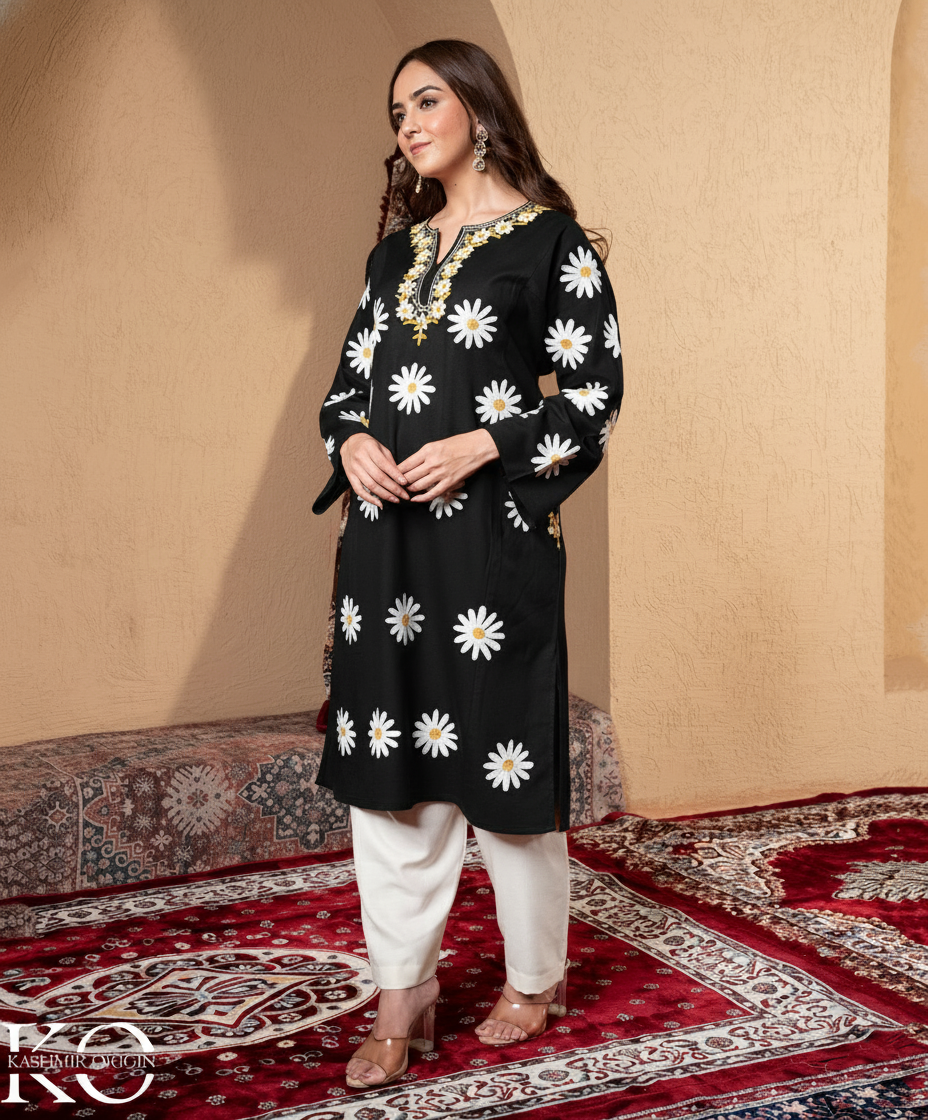 Aari Embroidered Kashmiri Woollen Pheran (Available in Red & Black color) XS-M Black