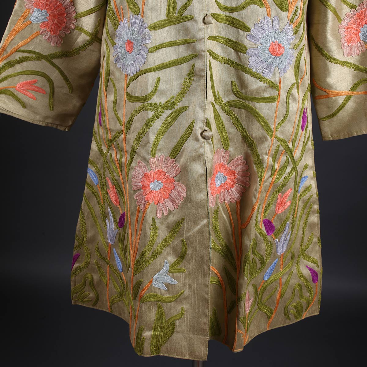 Golden Base Floral Design Aari Embriodery Kashmiri Silk Jacket
