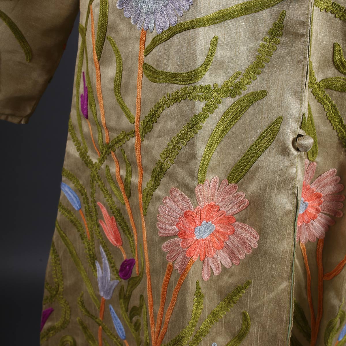 Golden Base Floral Design Aari Embriodery Kashmiri Silk Jacket