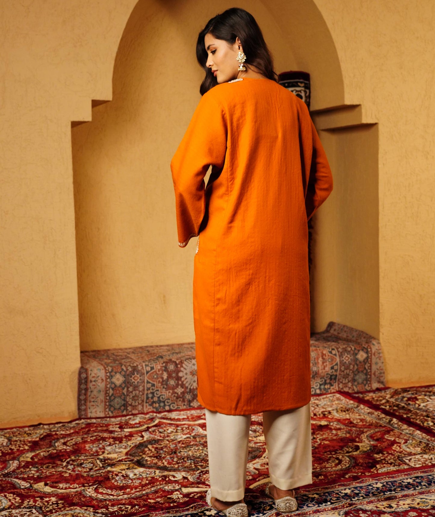 Burnt Orange Tilla Embroidered Pure Kashmiri Woolen Pheran