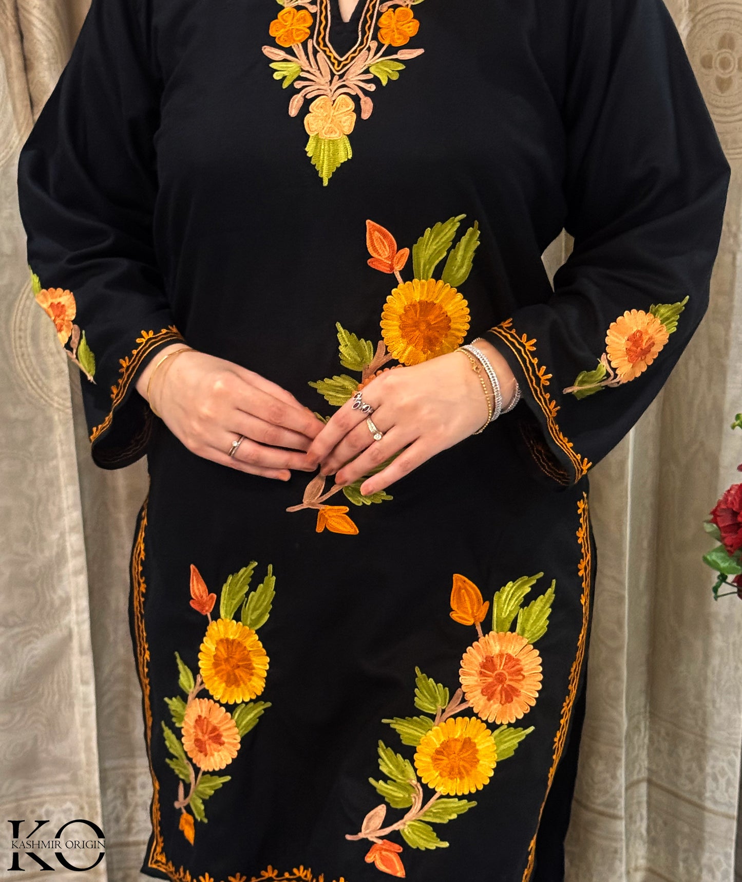 Black Yamberzal Aari Embroidered Cotton Co Ord Set