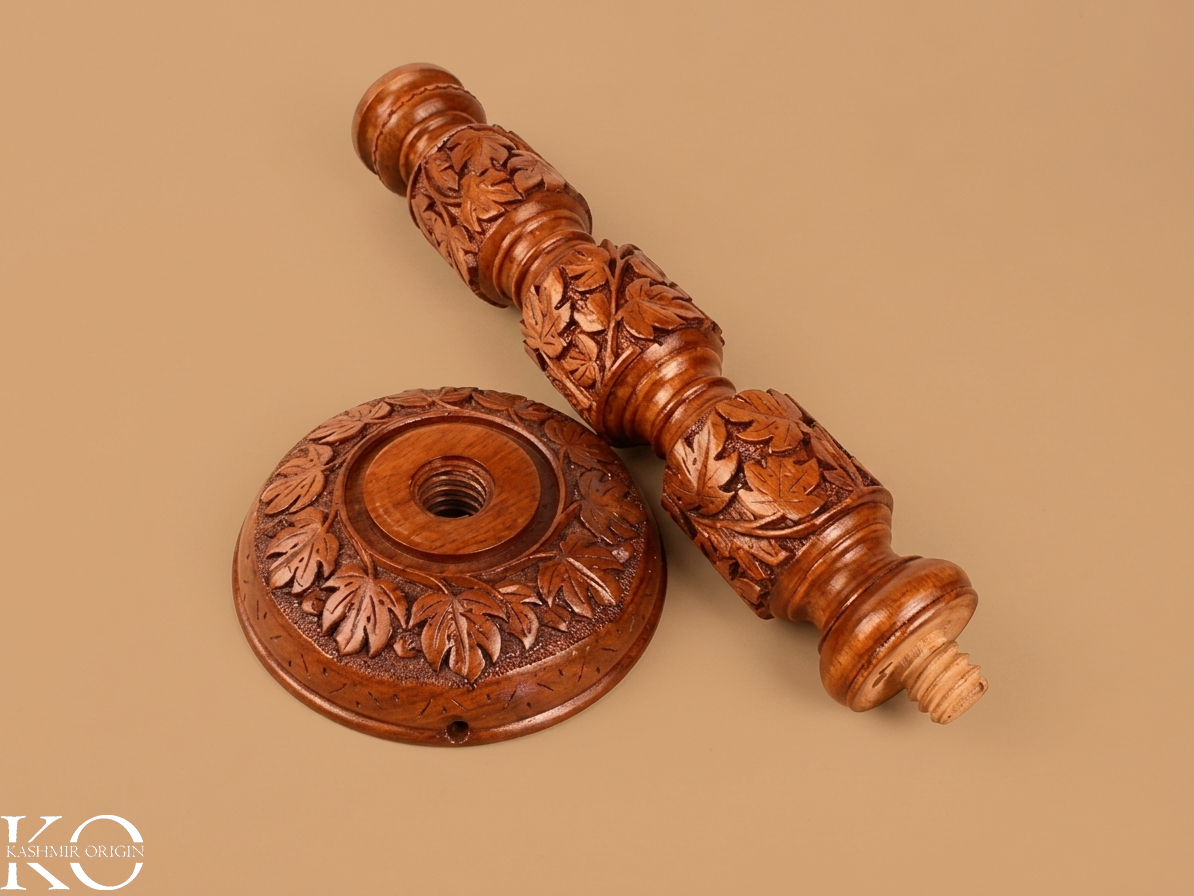 Kashmiri Handcrafted Walnut Wood Table Lamp (Without Shade)