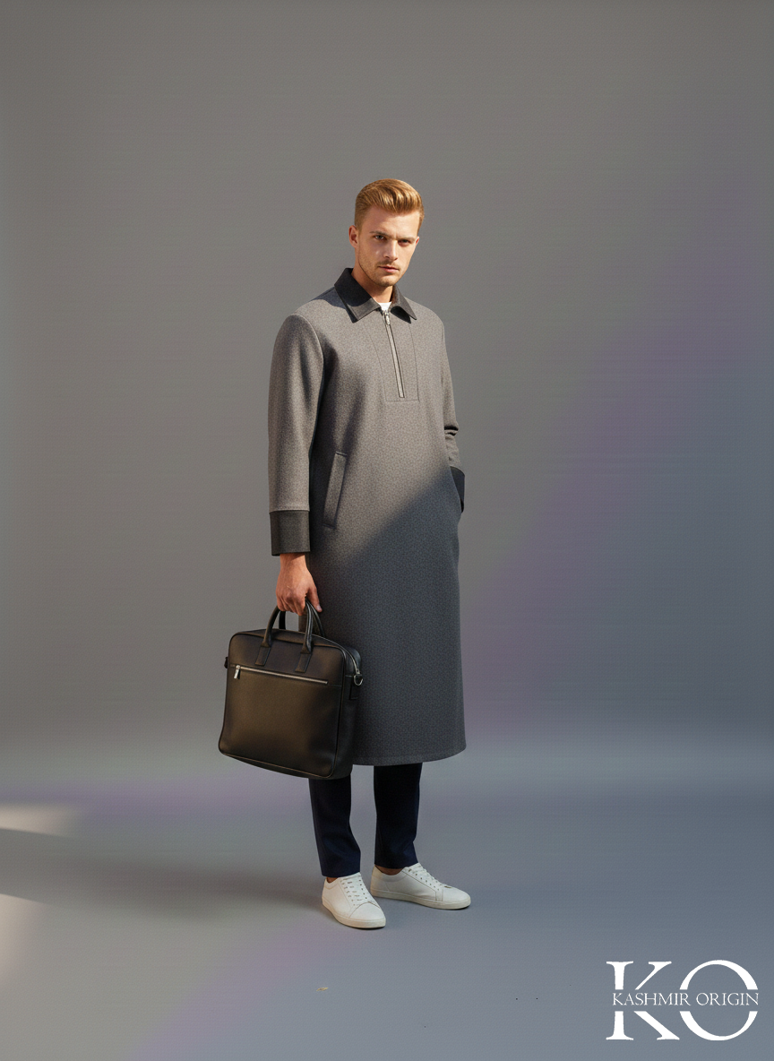 Grey & Black Kashmiri Pheran | Men's Phiran | Woolen Pherans