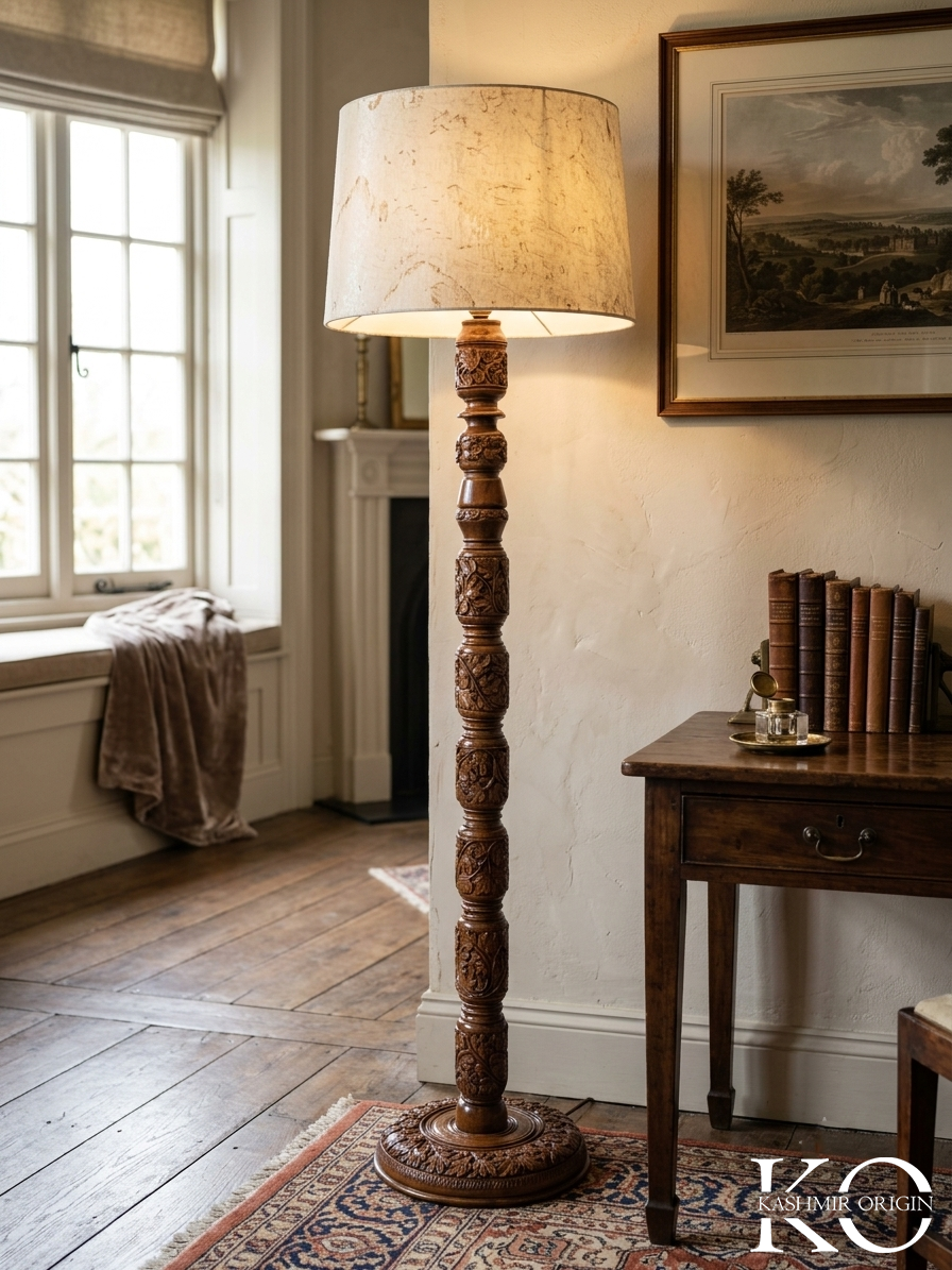 Walnut wood floor lamp for living room corner