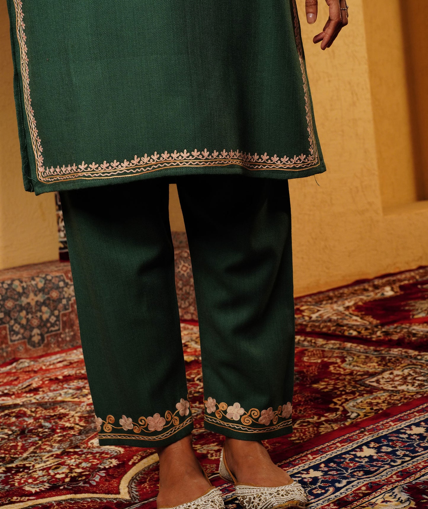 Grey Aari Embroidered Woolen Co-ord Set