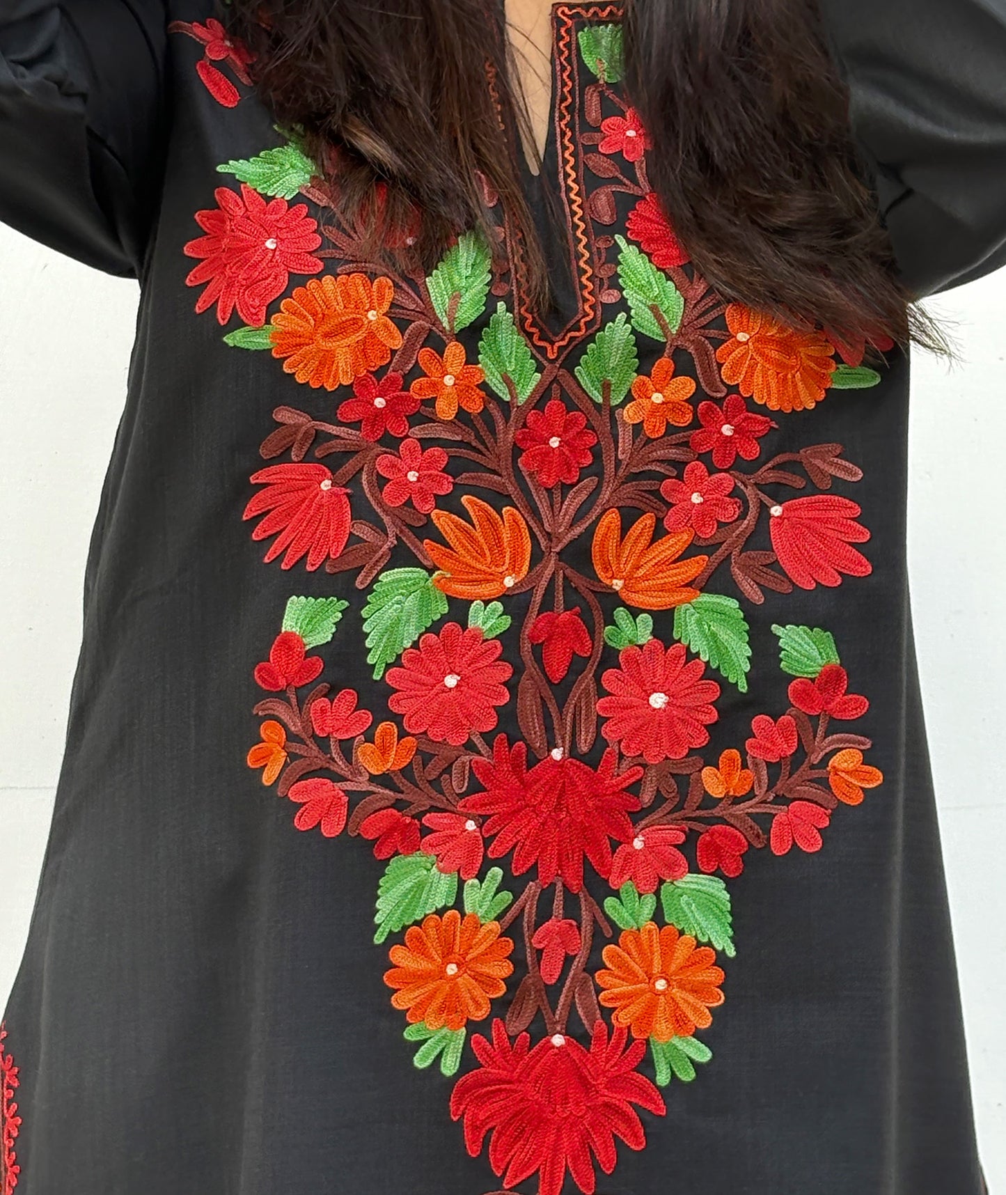 Black front back Aari embroidered Cotton Kurti