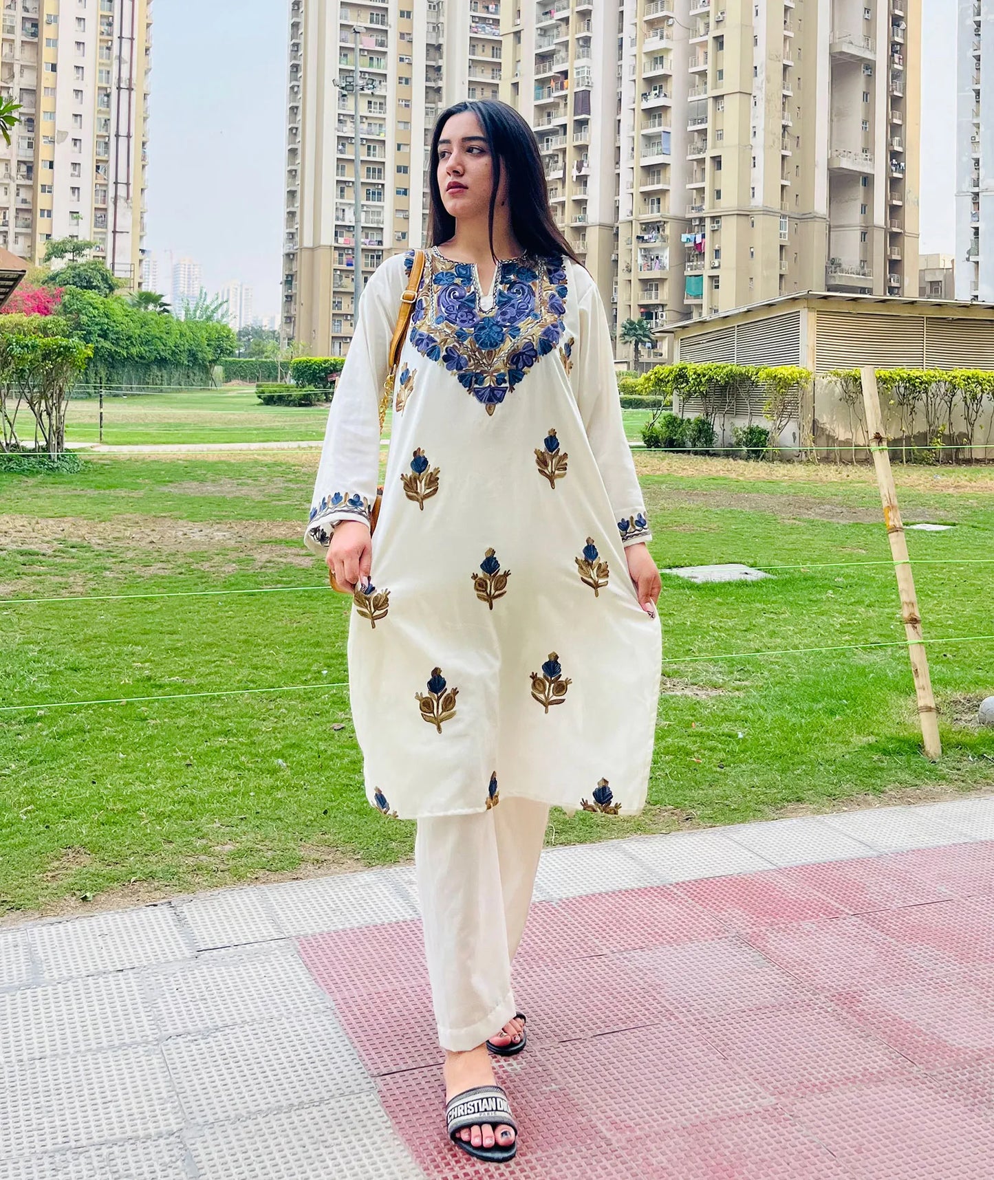 Creme Aari Embriodered Co-ord Set | Full Suit
