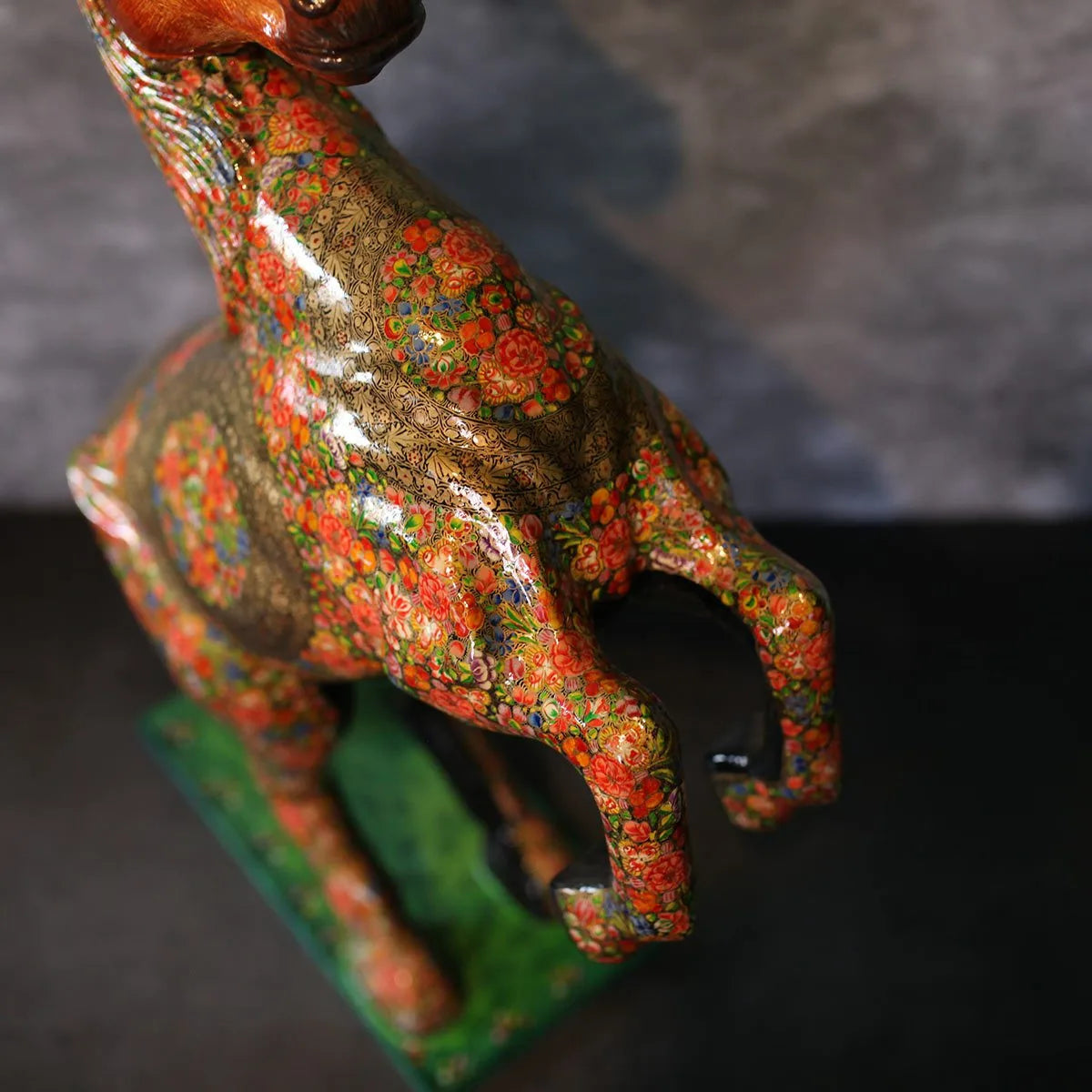 Paper Mache Wooden Horse<br> Floral Design 23x26 Inches