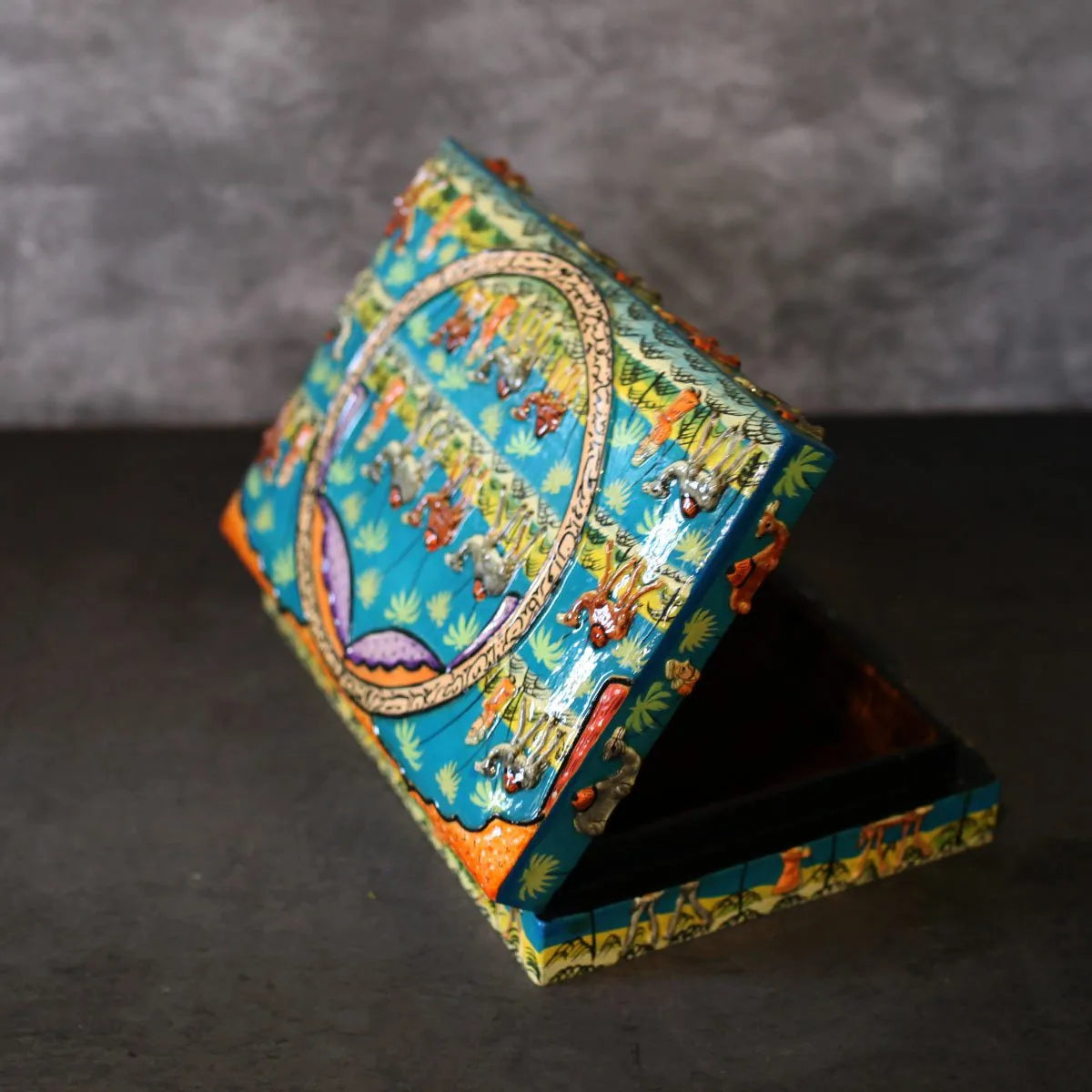 Embossed Camel Design Paper Mache Box 10x7.5 Inches