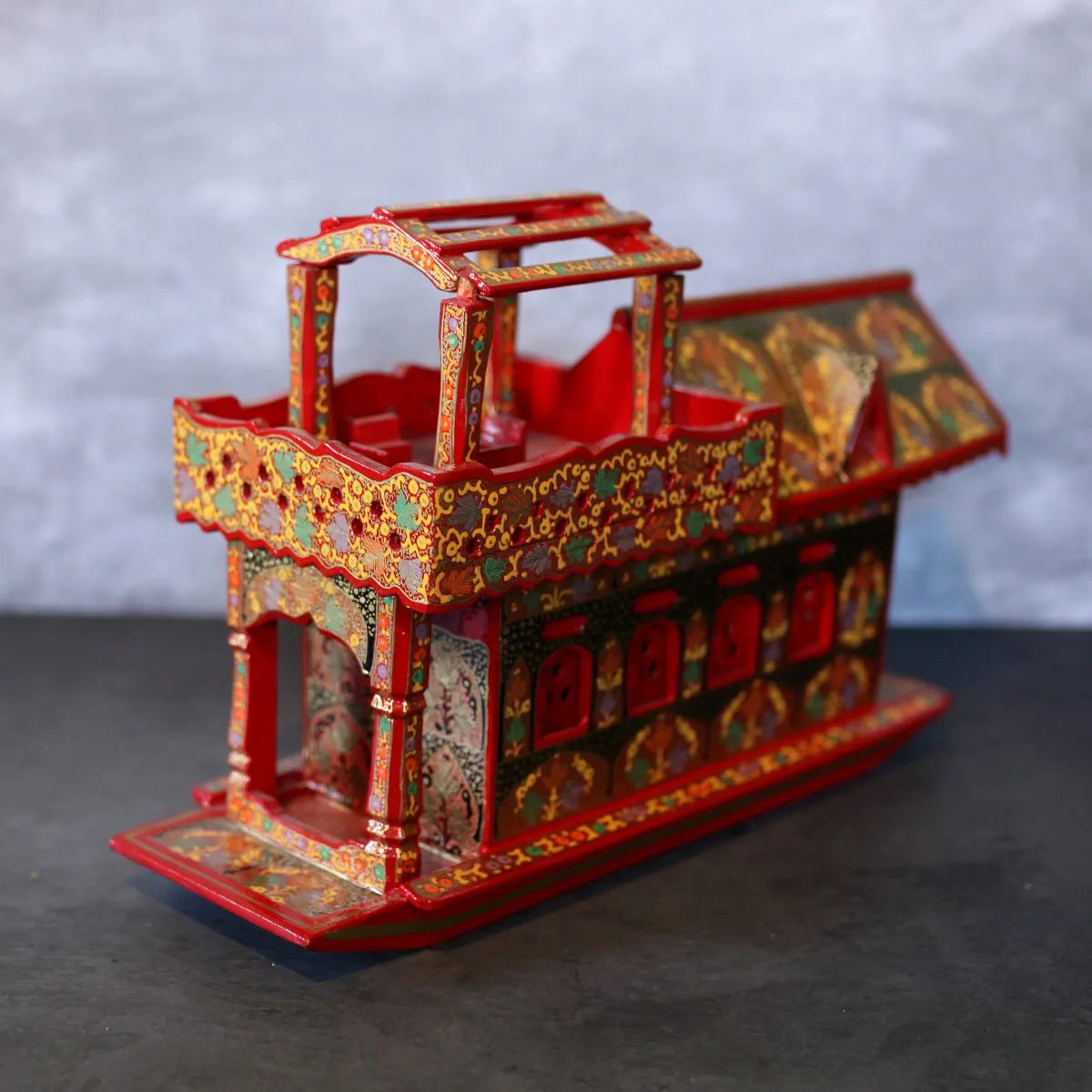 Paper Mache House Boat Decor<br> -Red Base