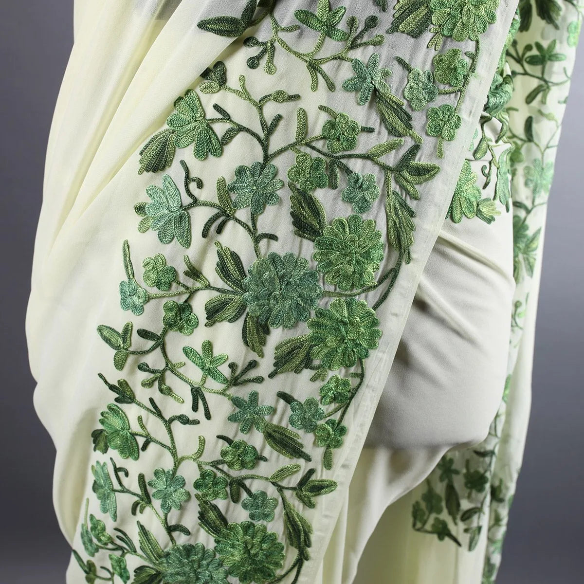 Light Green Base Aari Embroidered Georgette Saree