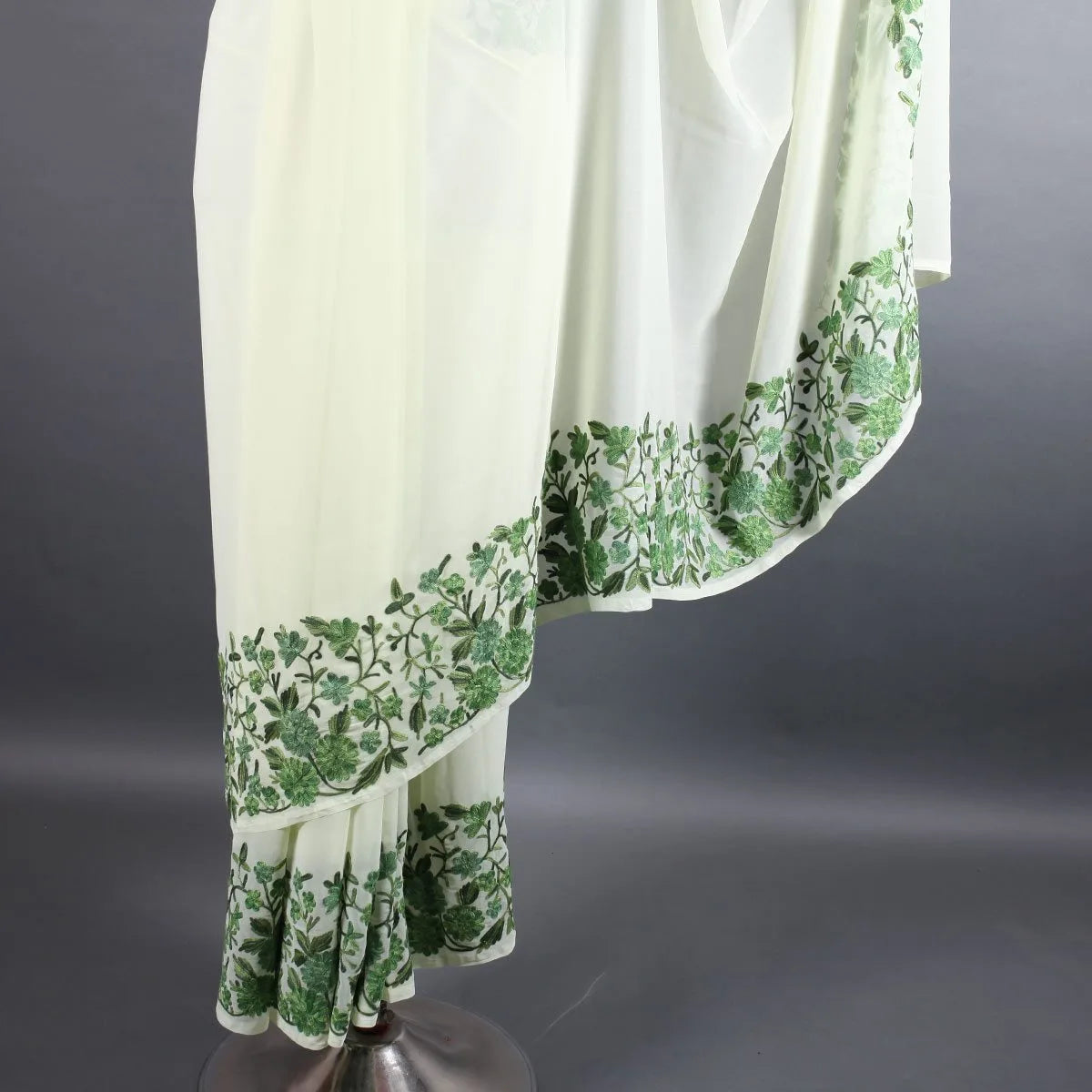 Light Green Base Aari Embroidered Georgette Saree