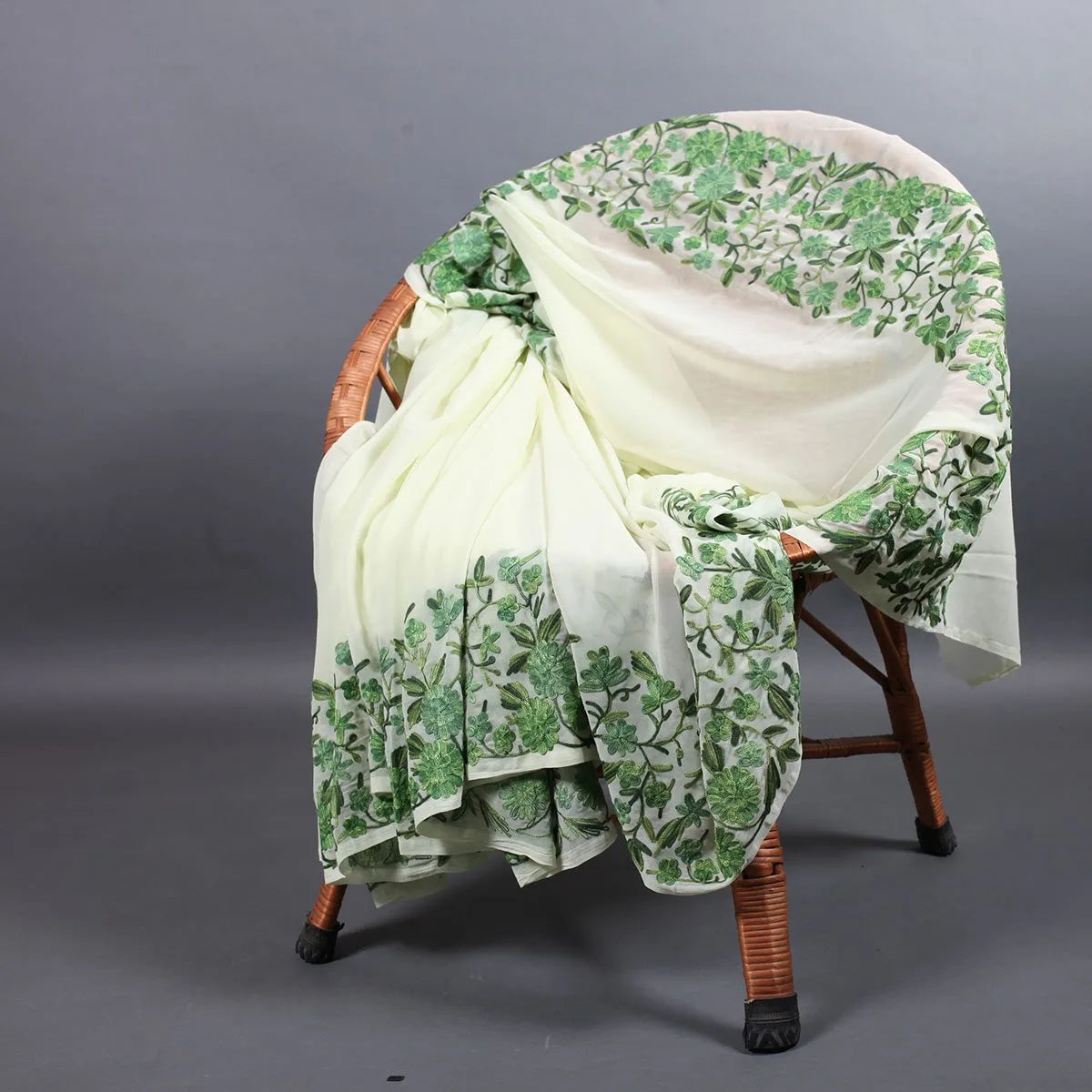 Light Green Base Aari Embroidered Georgette Saree