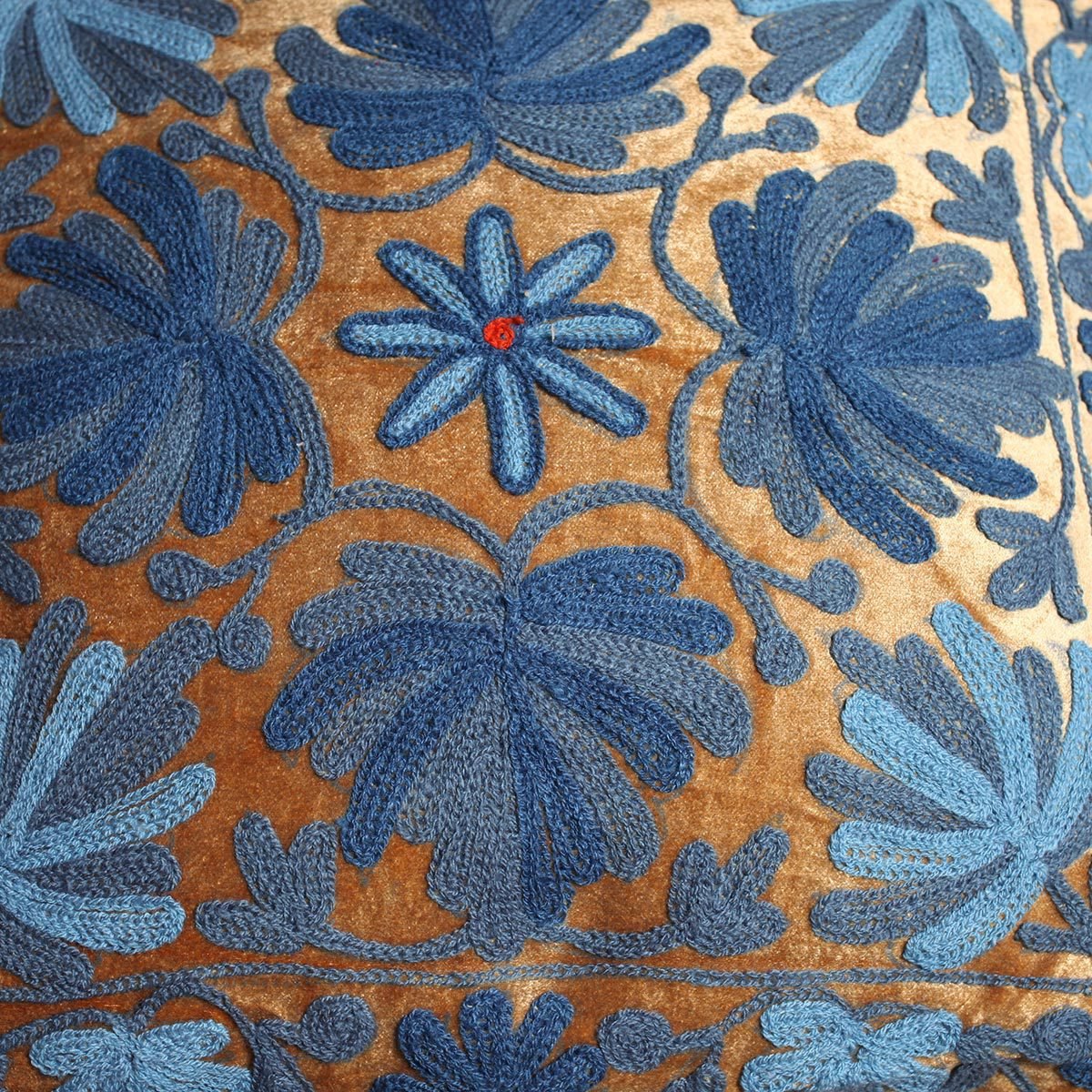 Golden Velvet Chinar Design Aari Embroidered Cushion Cover 6pc Set