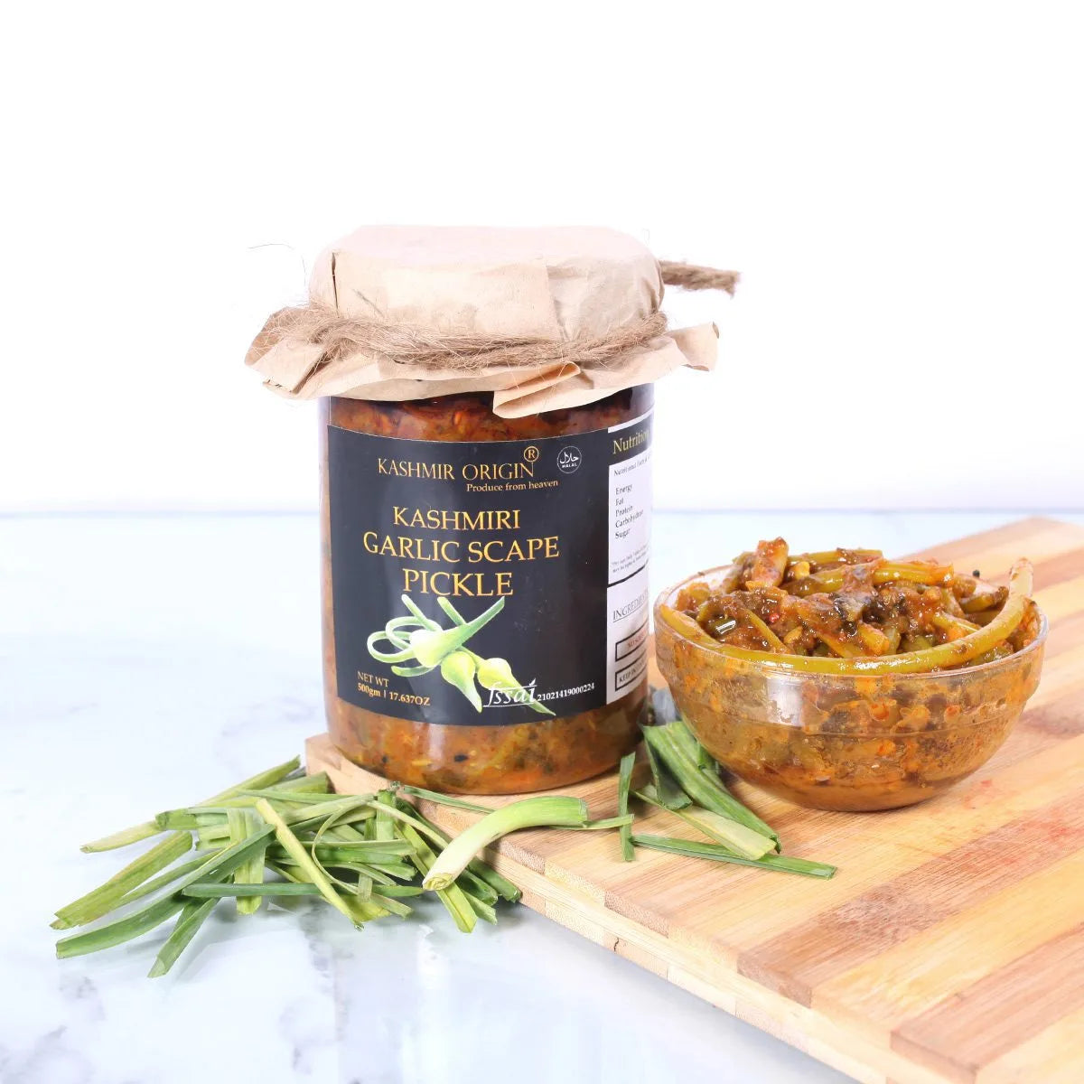 Kashmiri Garlic Scape Pickle 500 grams | Kashmiri Garlic | No Added PreserGSTives | No Sodium Benzoate .