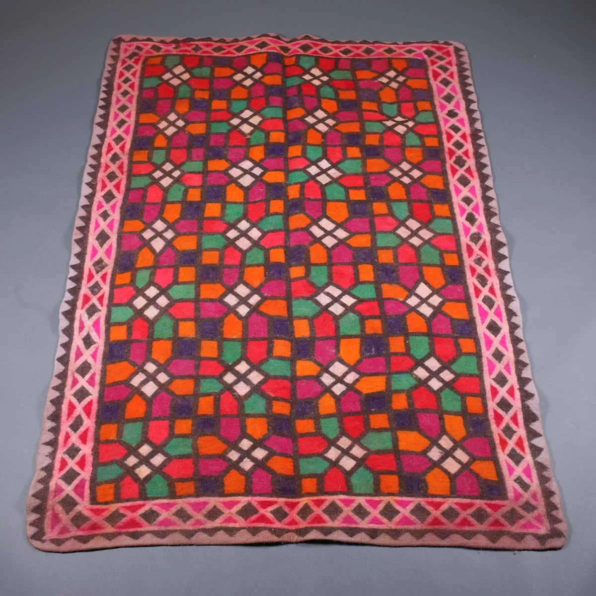 Khatamband Geometric Hand Printed Kashmiri Namda | Felted Wool Rug