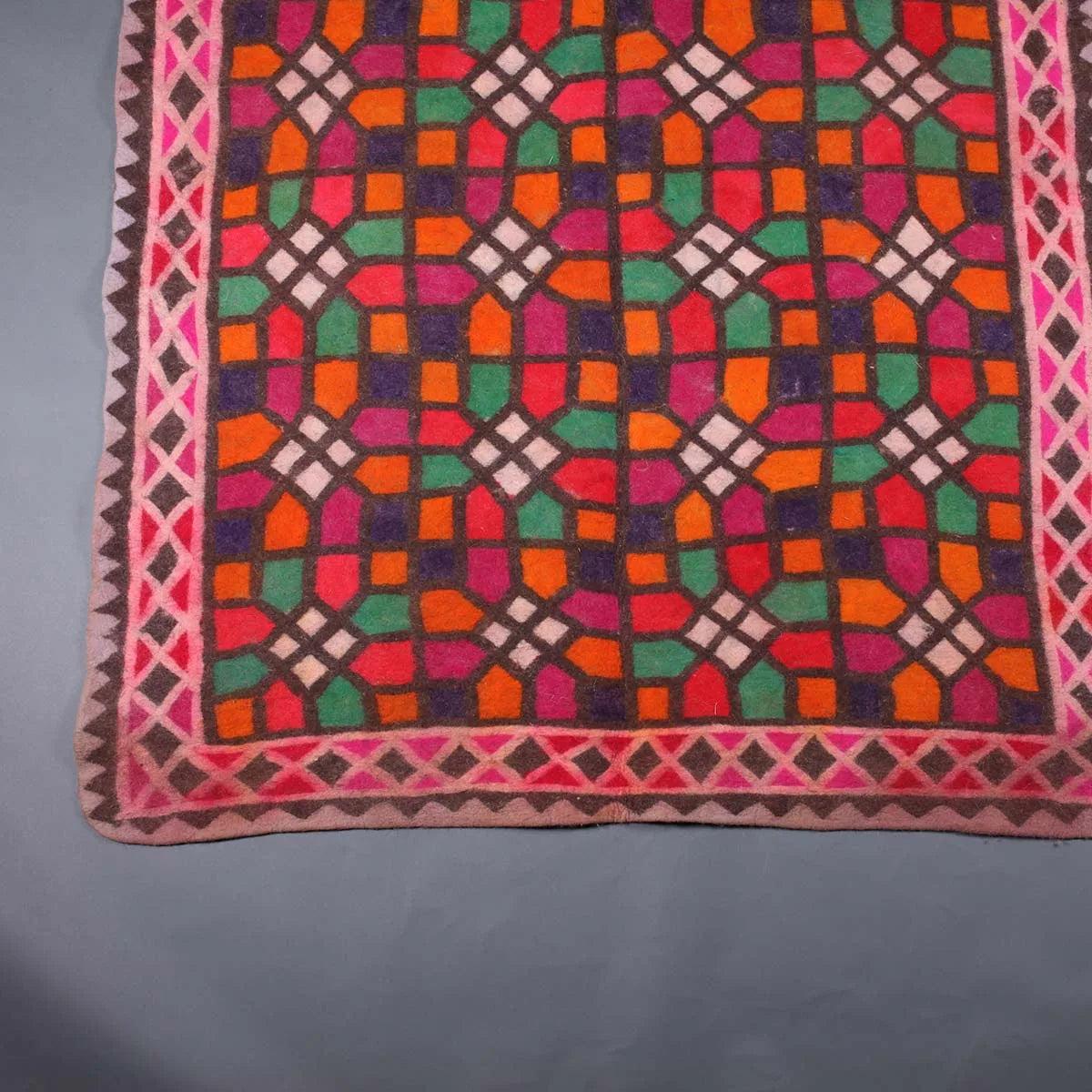 Khatamband Geometric Hand Printed Kashmiri Namda | Felted Wool Rug