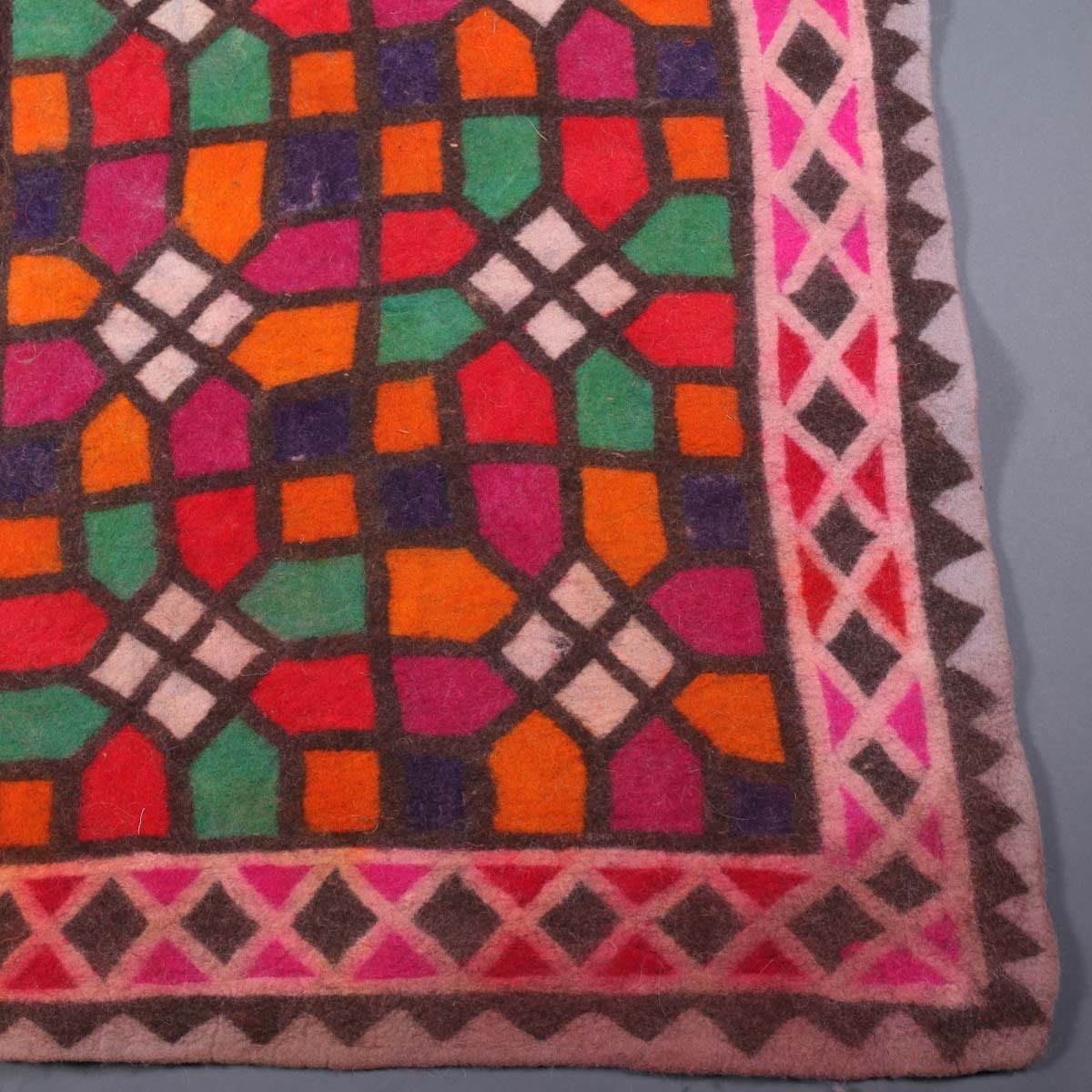 Khatamband Geometric Hand Printed Kashmiri Namda | Felted Wool Rug
