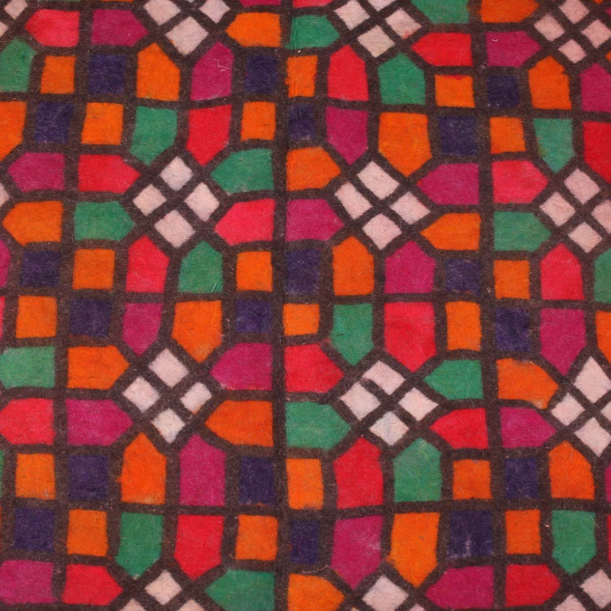 Khatamband Geometric Hand Printed Kashmiri Namda | Felted Wool Rug