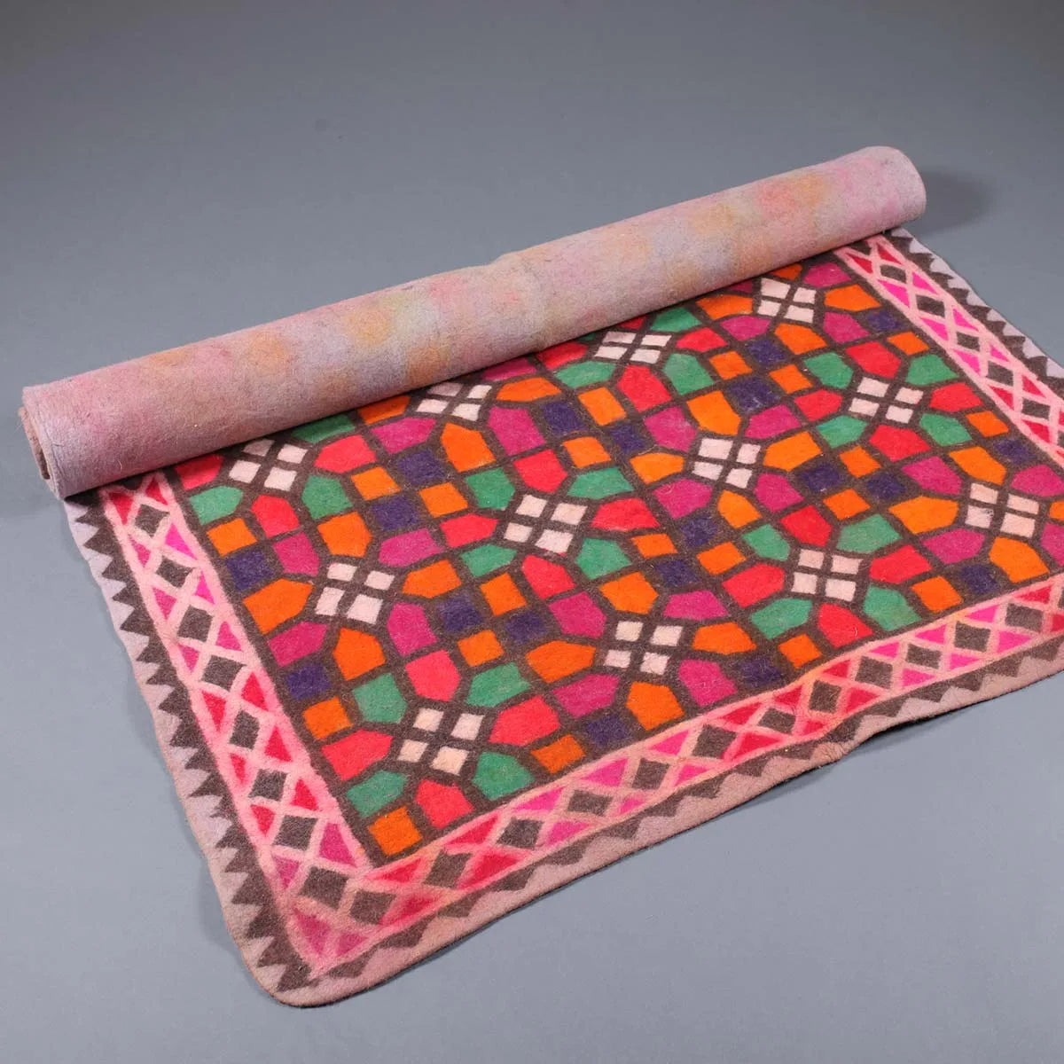 Khatamband Geometric Hand Printed Kashmiri Namda | Felted Wool Rug