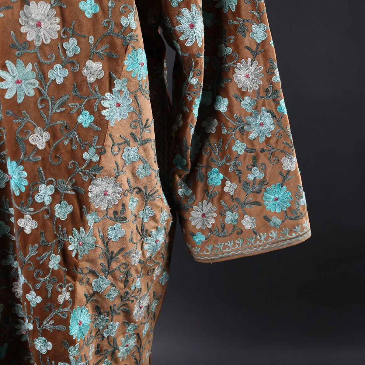 Velvet Jamawar Aari Embroidered Phiran | Full jamaawar Pheran |
