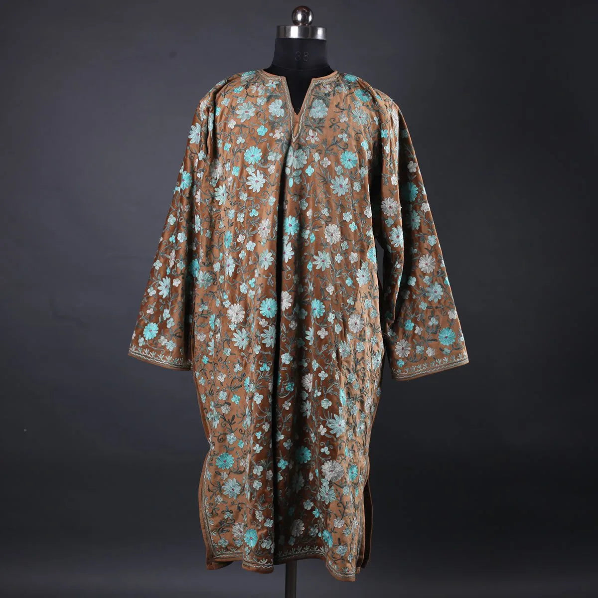Velvet Jamawar Aari Embroidered Phiran | Full jamaawar Pheran |