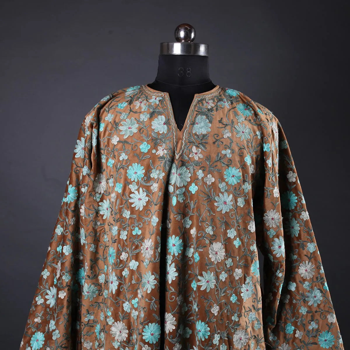 Velvet Jamawar Aari Embroidered Phiran | Full jamaawar Pheran |