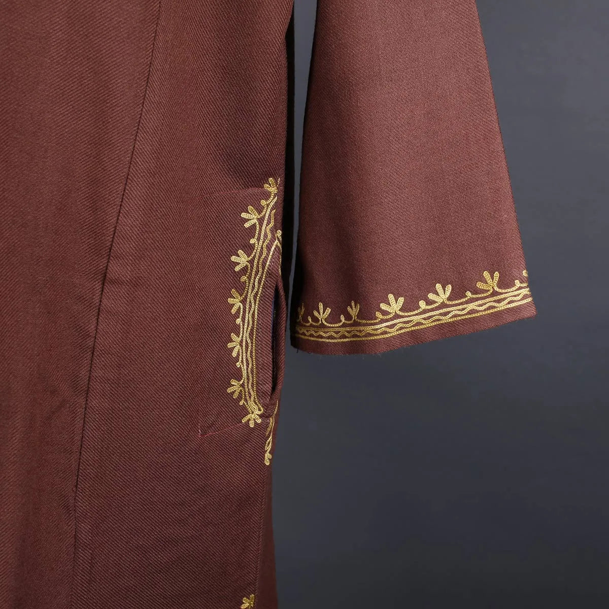 Brown Base Floral Design Kashmiri Aari Embroidered Phiran