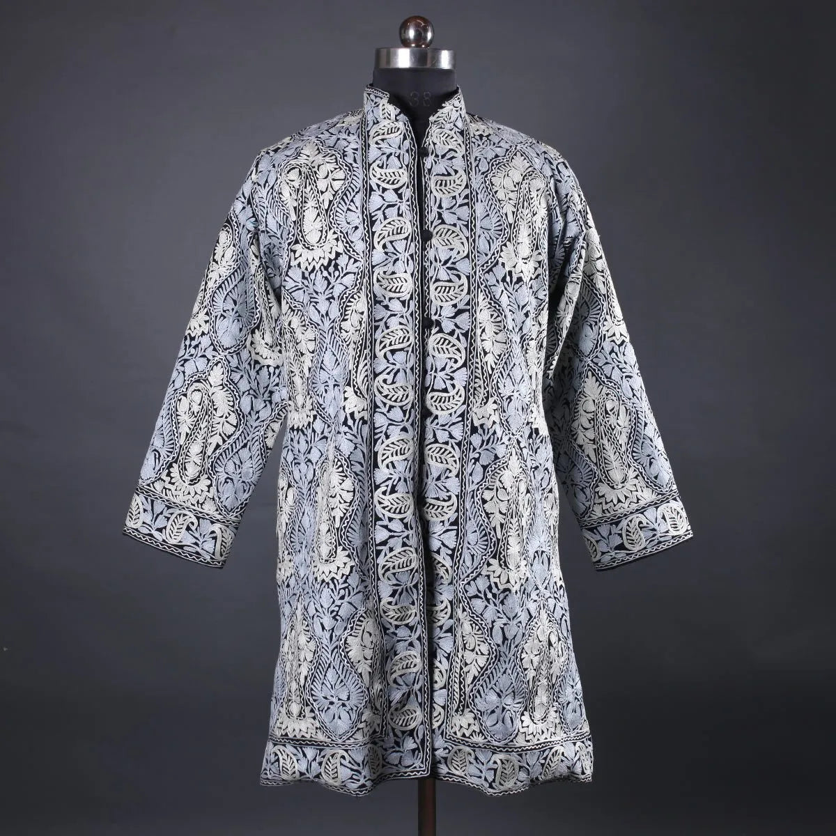 Kashmiri Paisley Pattern Aari Embroidered Woolen Jacket for women | Wool Jamawaar Jackets | Full Embroidery All over | Made in Kashmir