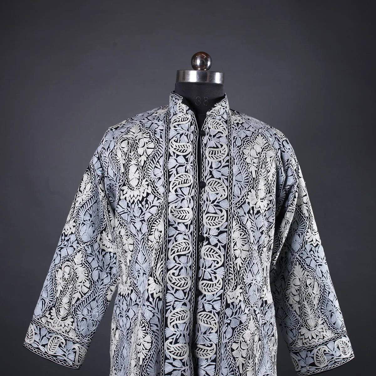 Kashmiri Paisley Pattern Aari Embroidered Woolen Jacket for women | Wool Jamawaar Jackets | Full Embroidery All over | Made in Kashmir