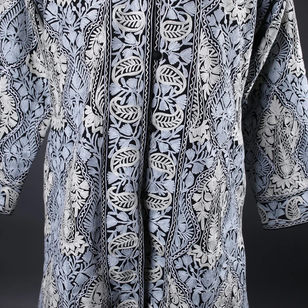 Kashmiri Paisley Pattern Aari Embroidered Woolen Jacket for women | Wool Jamawaar Jackets | Full Embroidery All over | Made in Kashmir