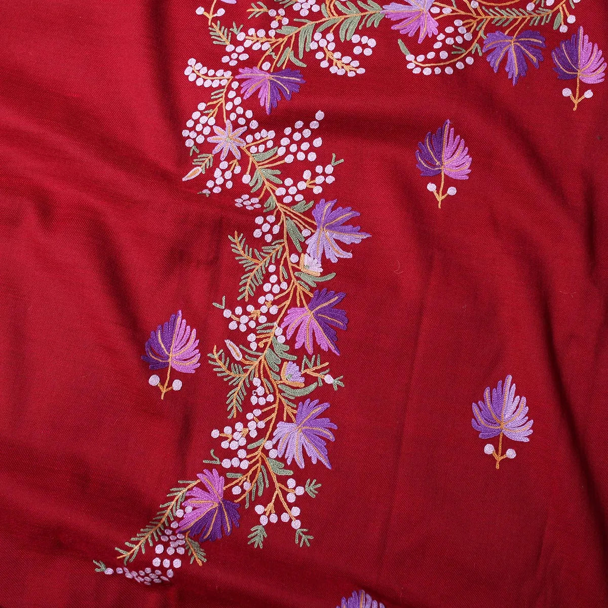 Maroon Base Chinar Design Aari Embroidered Woolen Suit with Stole