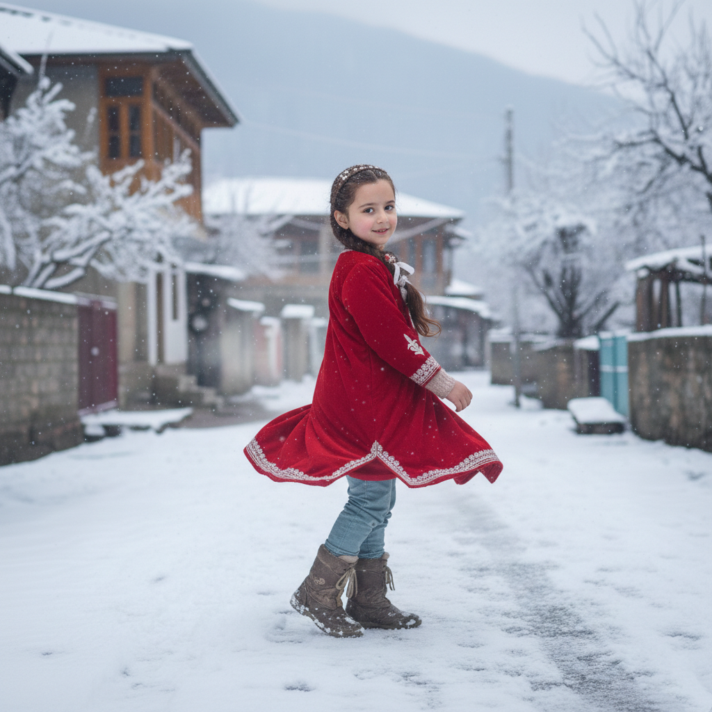 Red Zari Embroidered Velvet Pheran For Kids | Baby Girls