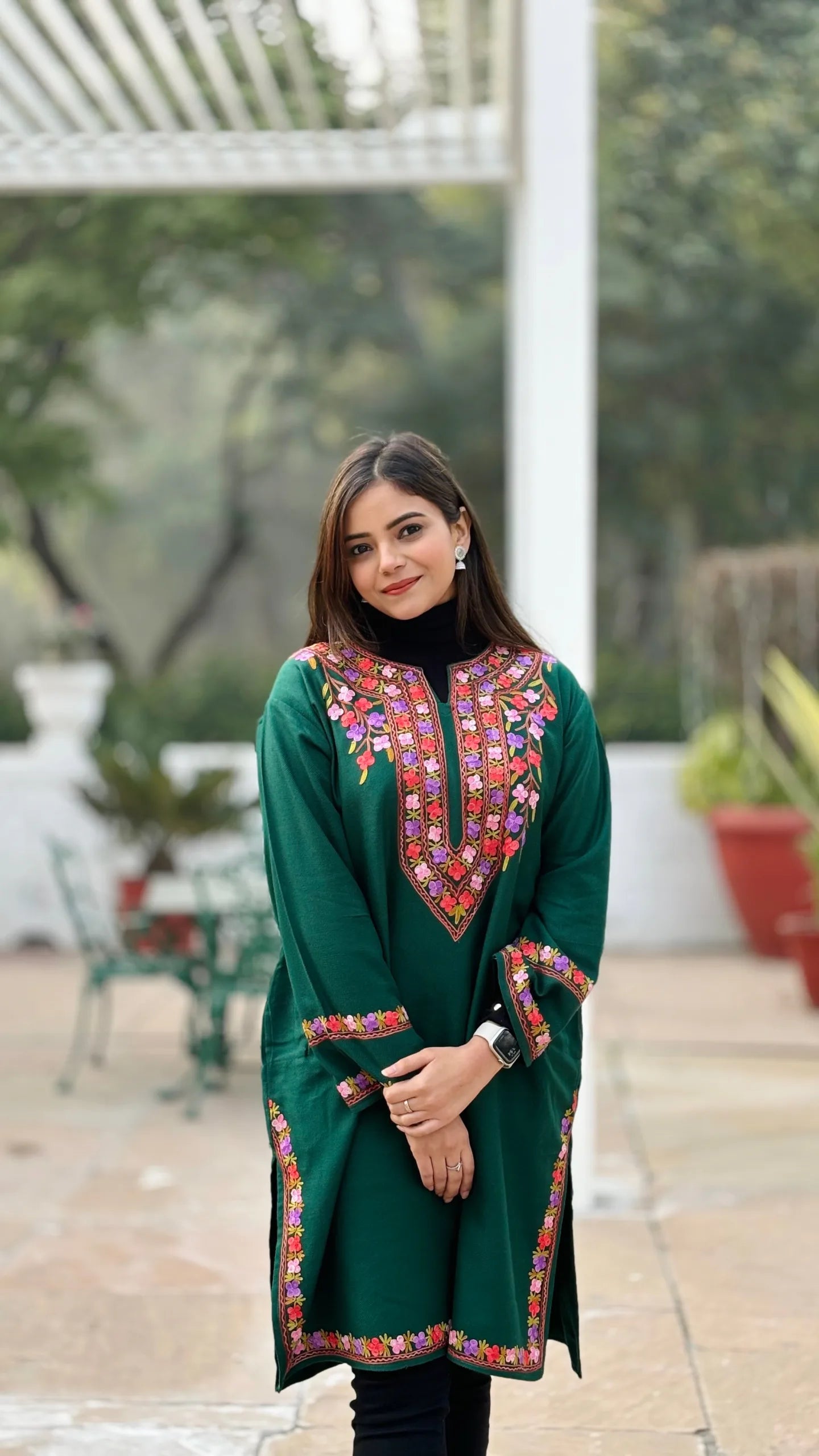 Forest Green Aari Embroidered Pheran