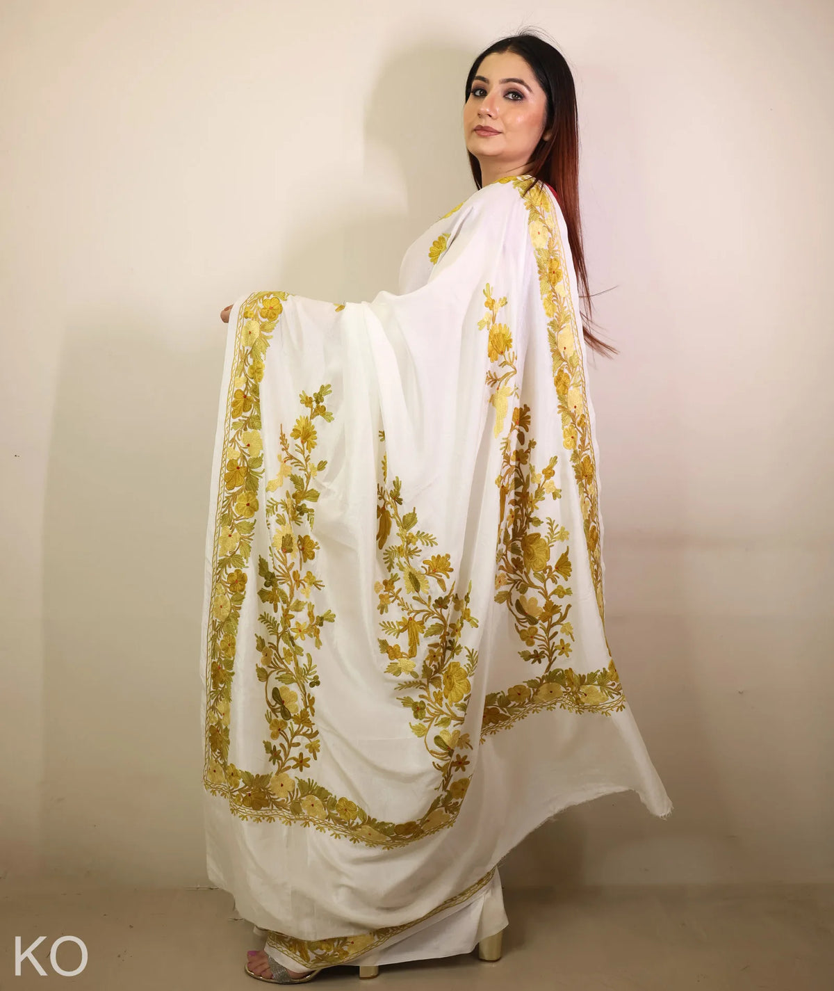 White Embroidered Creape Saree