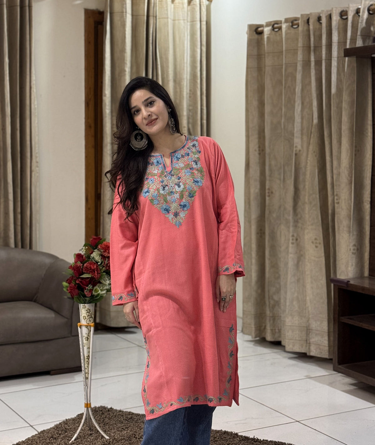 Pink Aari Embroidered Pheran