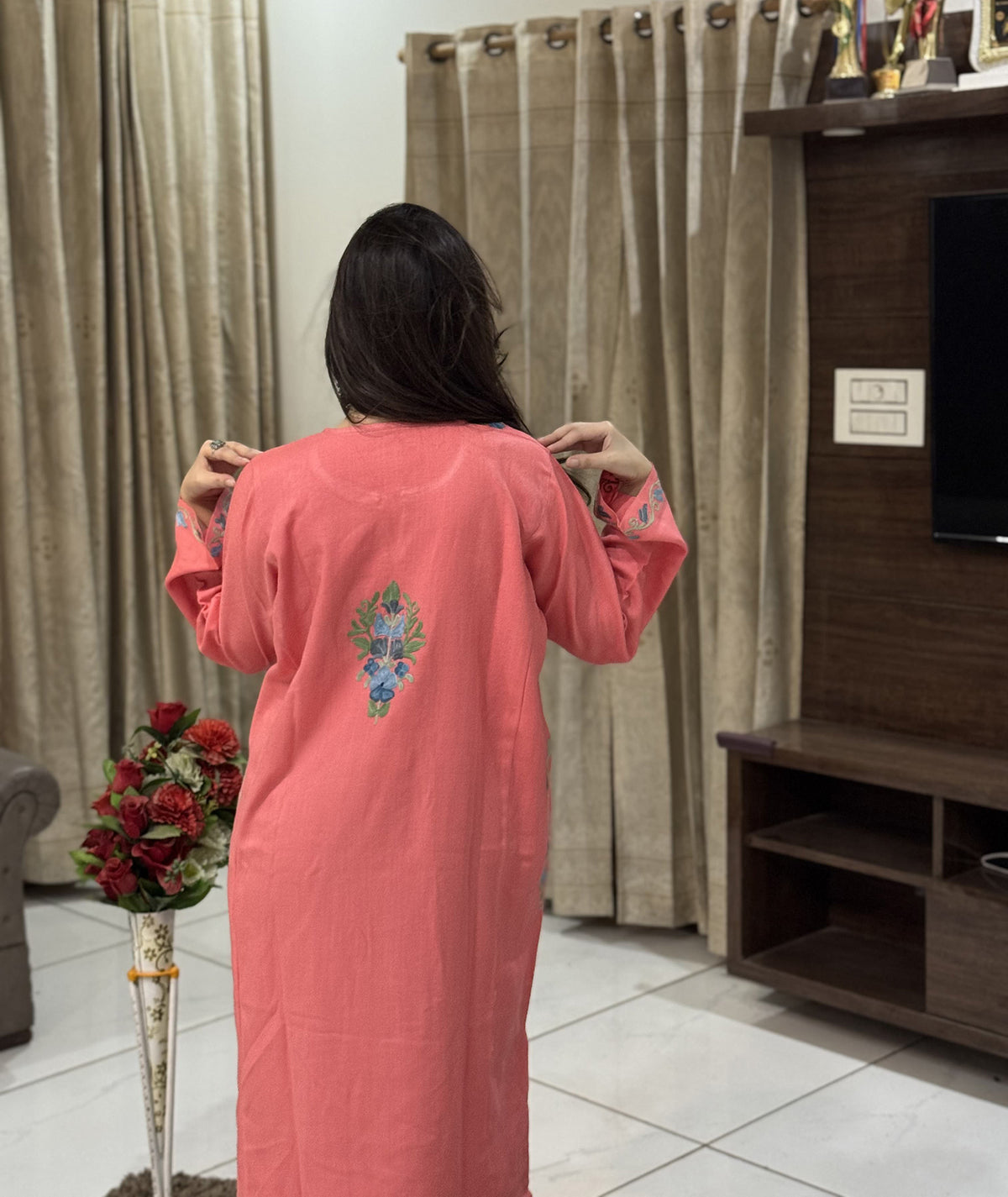 Pink Aari Embroidered Pheran