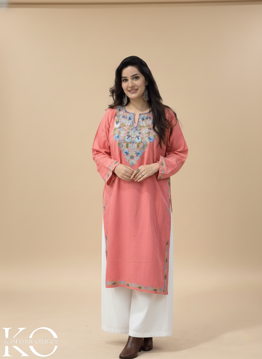 Pink Aari Embroidered Pheran
