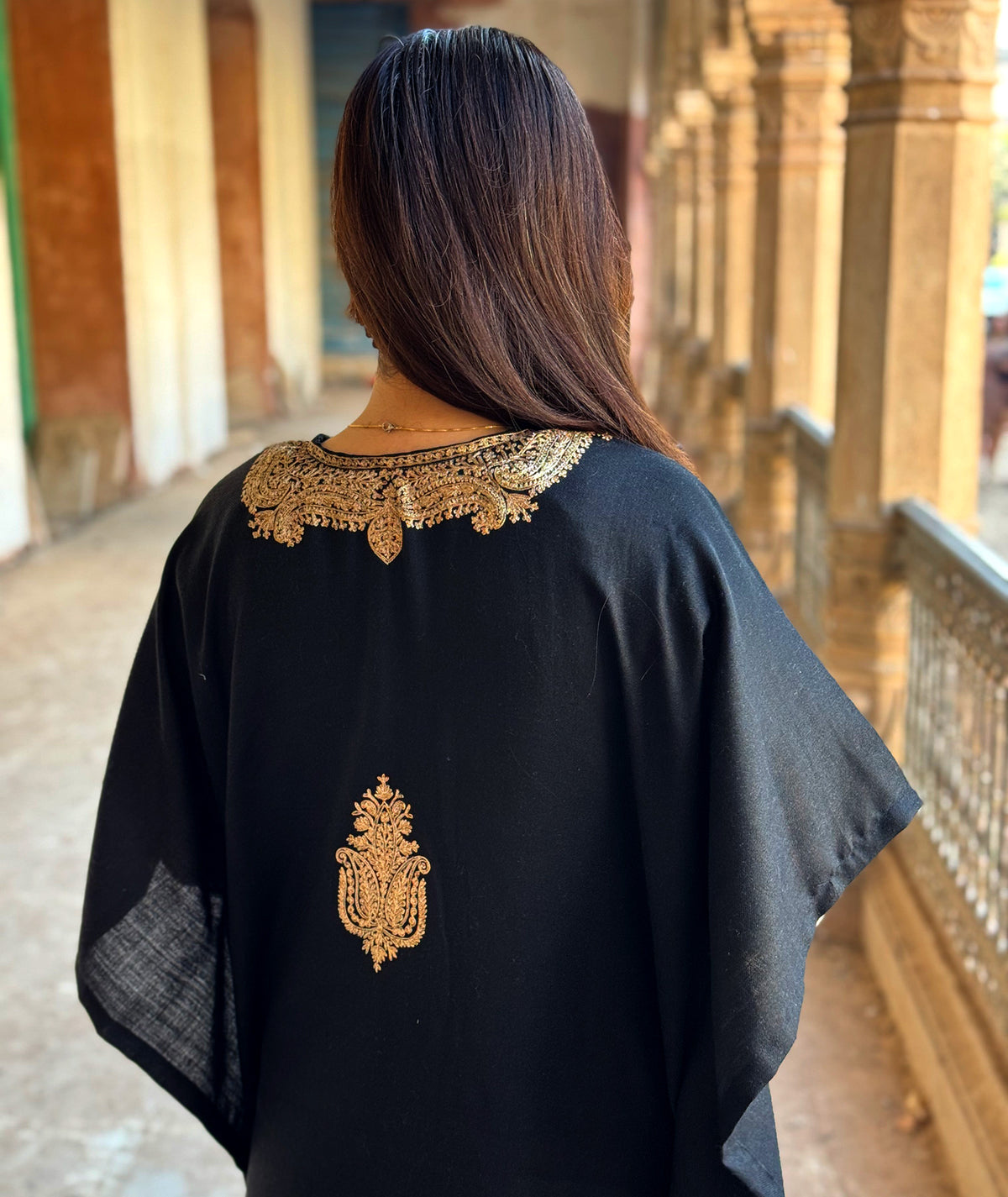 Priemum Wool Black & Gold Embroidered kaftan