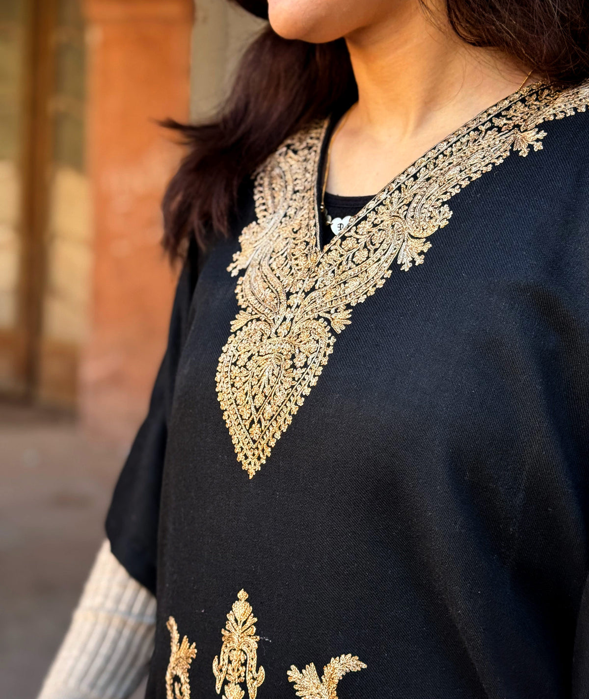 Priemum Wool Black & Gold Embroidered kaftan