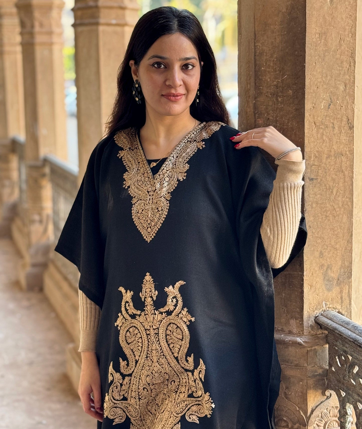 Priemum Wool Black & Gold Embroidered kaftan