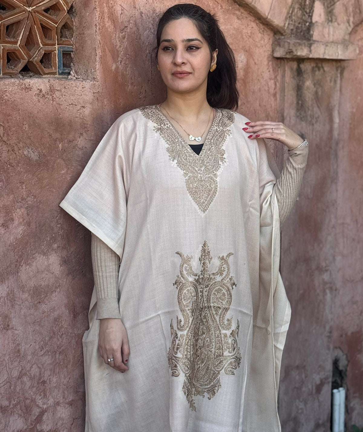 Priemum Wool Creme & Gold Embroidered kaftan
