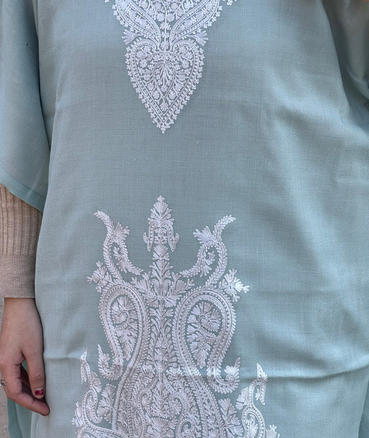 Priemum Wool Light Green & White Embroidered kaftan
