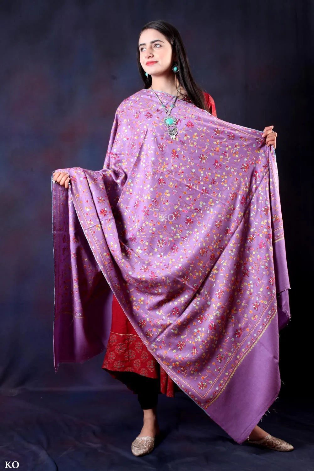 Purple Sozni Embroidered Handwoven Pashmina Shawl