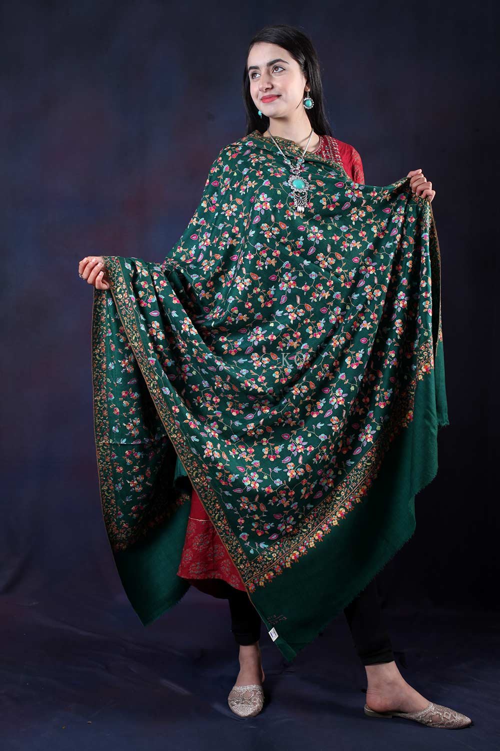 Green Sozni Embroidered Handwoven Jamawar Pashmina Shawl – Kashmir