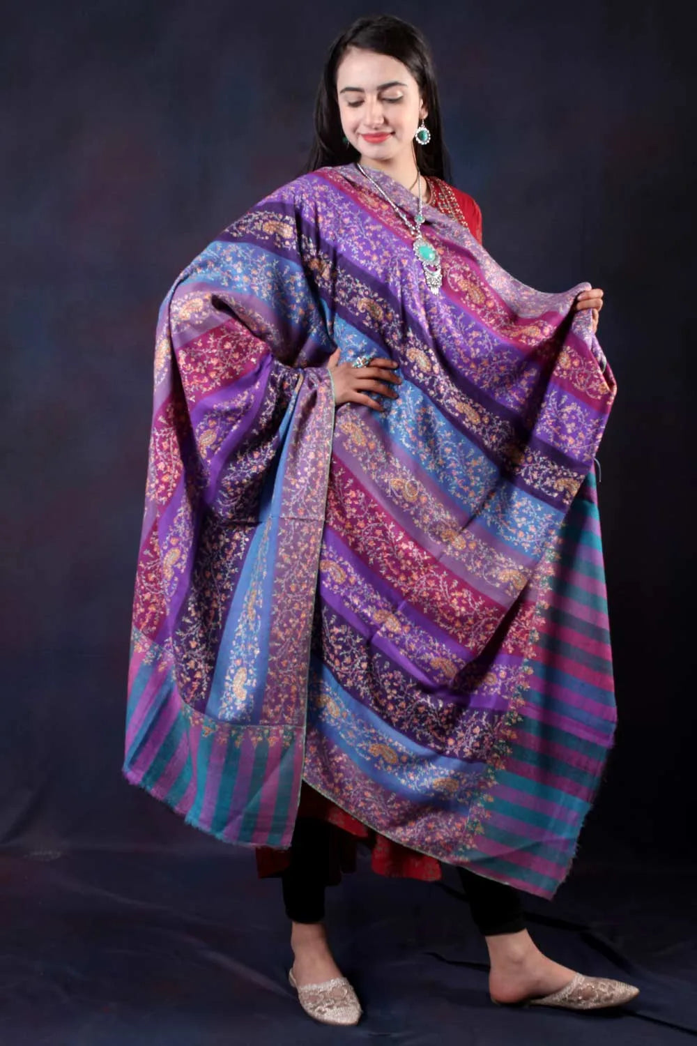 Multicolour Sozni Embroidered Handwoven Pashmina Shawl