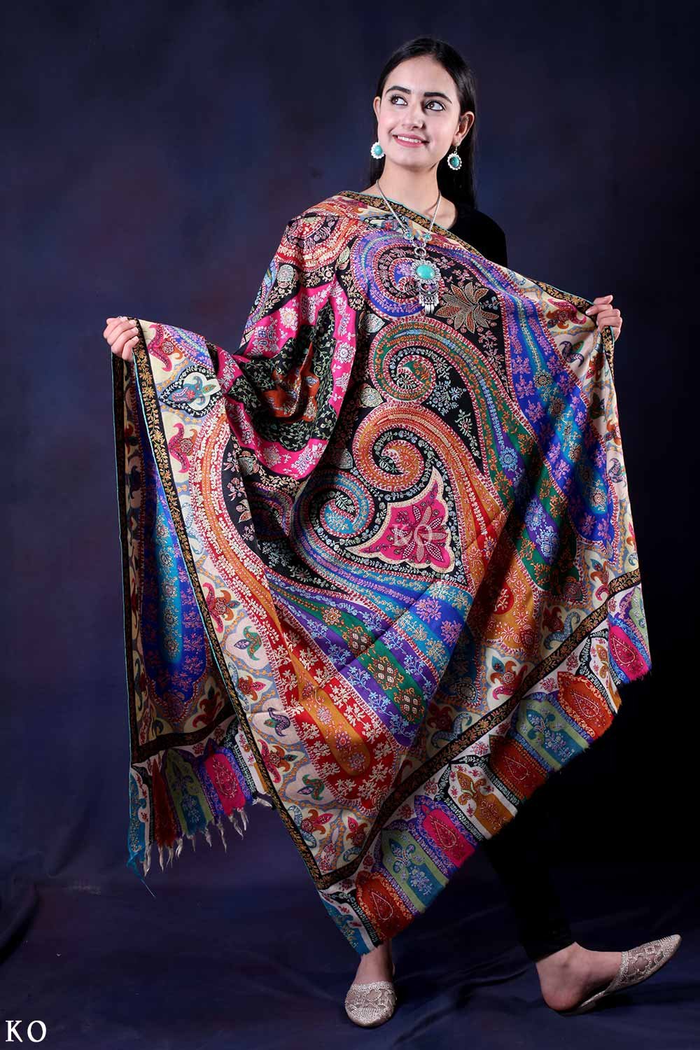 Kalamkari Sozni Embroidered Pashmina Shawl – Kashmir origin