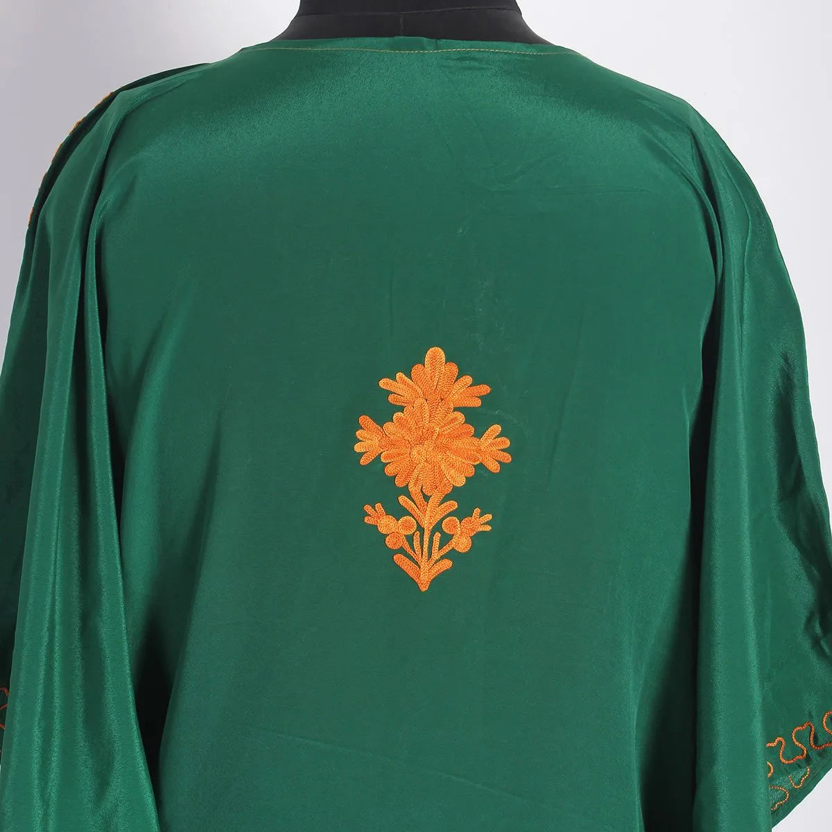 Green Aari Embroidered Silk Crepe Kaftan | Designed For Hot Summers | Arabian Style kaftan | Women's Kaftan | made in Kashmir